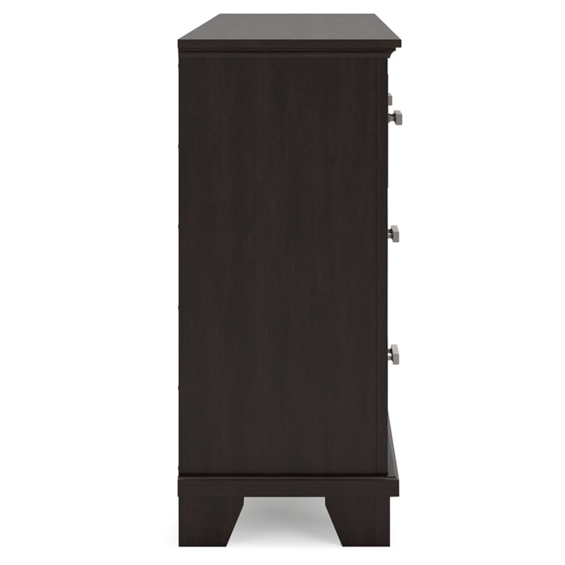 Dark Brown Contemporary Dresser with Mirror and Dovetail Drawers