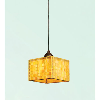 Luminaire suspendu en bronze 1 lumière avec abat-jour en verre mosaïque jaune