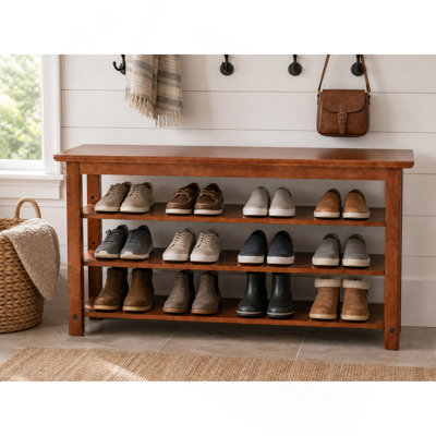 Banc à chaussures en bois massif, étagère à chaussures, étagère à chaussures pour l'entrée, banc de rangement pour chaussures, banc d'entrée - tablettes réglables à 3 niveaux, 39,4 pouces de largeur - rangement en bois mince pour le couloir, la chambre à coucher et le vestibule