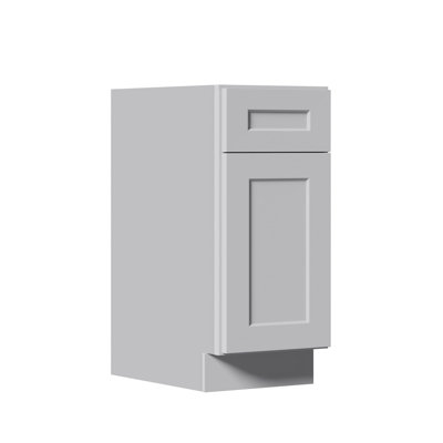 Kitchen Base Cabinets with Drawers, 15" Wide 24 Inch Deep Storage Cabinet with Shaker Doors & Shelves, Modern Solid Wood Furniture, Easy to Assembly for Pantry, Laundry Room, Coffee Bar - Gray