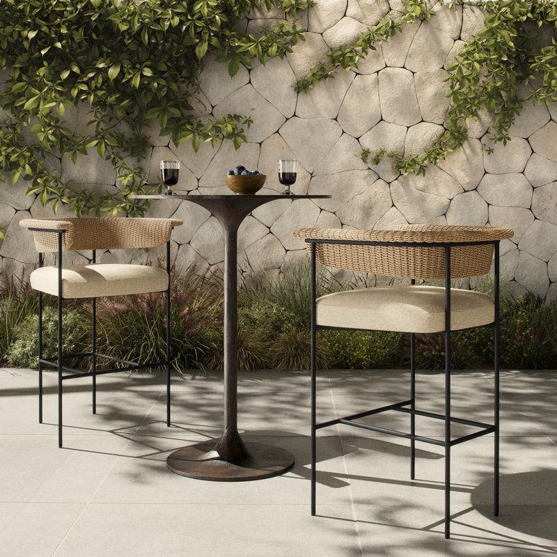 Carrie Outdoor Bar Stool, Beige, 30", Brown