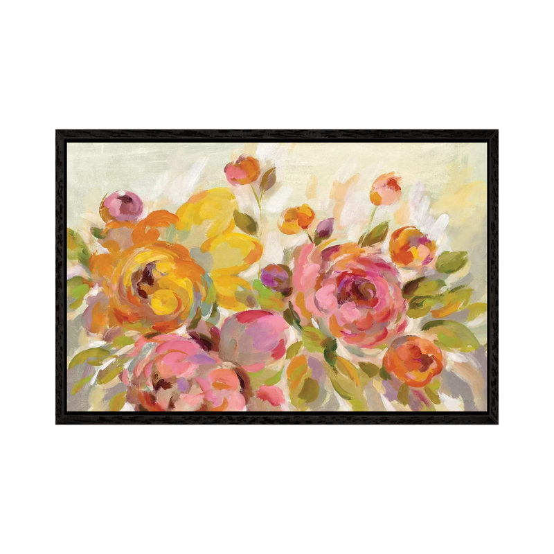 Brushy Peonies by Silvia Vassileva - Painting on Canvas, Black Framed Canvas, 66.04 cm H x 45.72 cm W