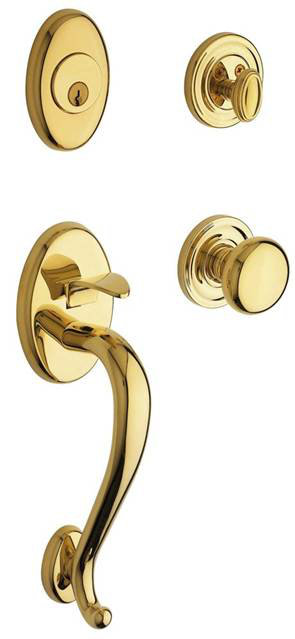 Logan Handleset with Single Cylinder Deadbolt and Door Knob and Rosette, Yes, Non-lacquered Brass, Keyed Alike