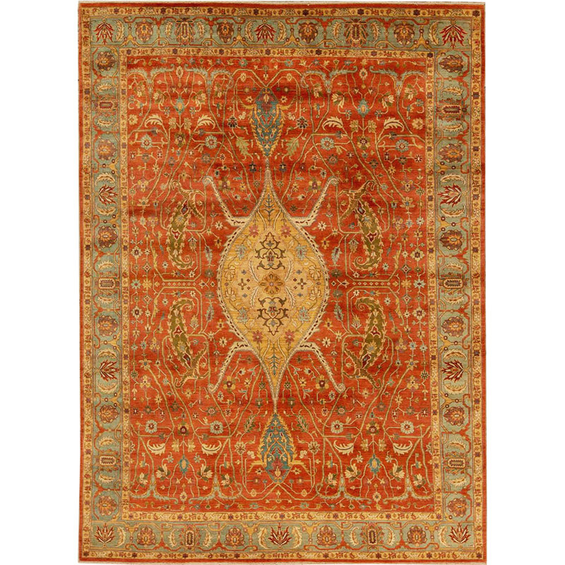 Lamani Wool Oriental Area Rug in Rust/Yellow/Blue