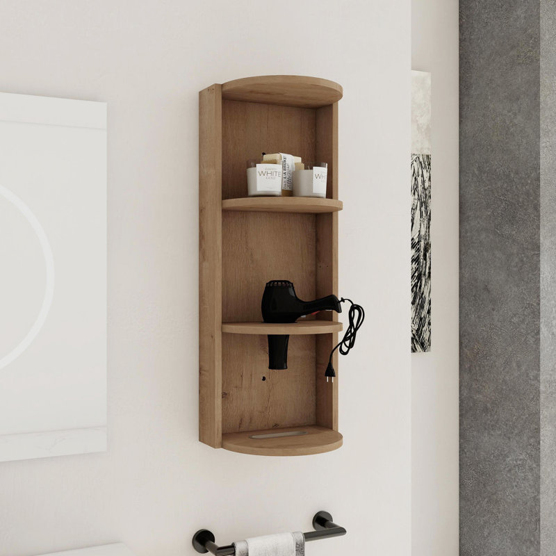 12" Bathroom Wall-Mounted Storage Rack, Float Mounting Design,(KD-Packing), Imitative Oak