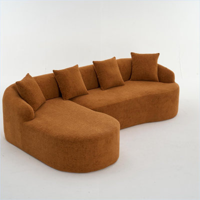 Sectional Sofa | Modern L-Shaped Curved Chaise, 30D High Density Chenille for Apartment Living Room, 900 lbs | Orange | Fabric