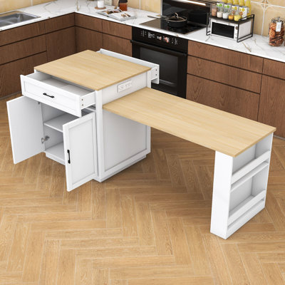 Dionigio 83" Kitchen Island Set with Extendable Dining Table, Power Outlets and Storage Cabinet