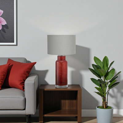 Lampe de table standard en verre avec abat-jour rouge et gris Vanda, H 27,75 po x l 14,84 po x P 14,84 po Vanda