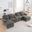 Canapé modulaire de 133 po en forme de U, canapé modulaire 4 places avec rangement, canapé-lit modulaire avec méridienne, avec console et port USB-114728074