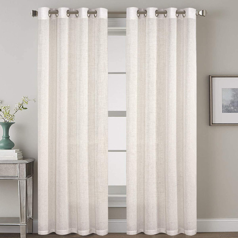 Lyla Linen Solid Color Bedroom Privacy Window Drapes Energy Saving Light Filtering Sheer Woven Linen Elegant Grommet 2 Curtain Panels
