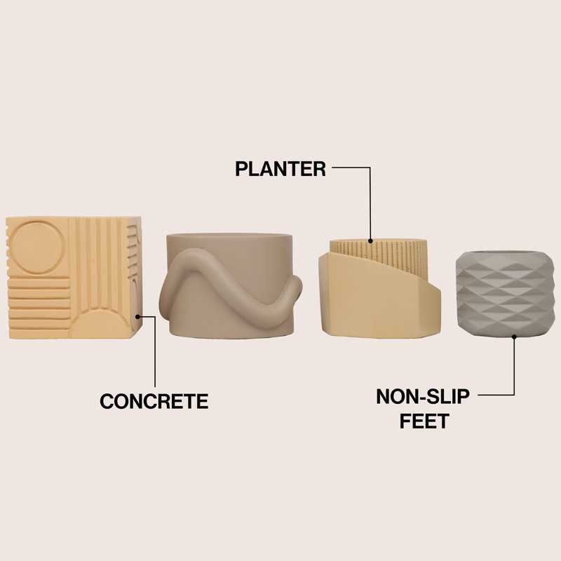 Ensemble de vases géométriques en béton faits à la main avec trous de drainage Romy, Mat neutre terreux