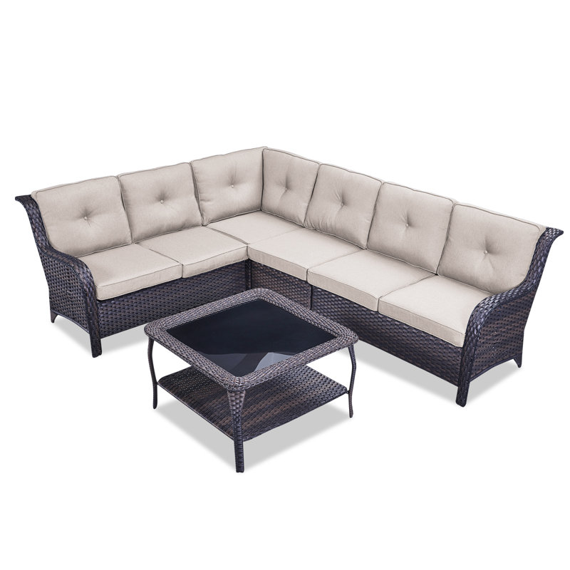 Wicker 6 - Person Modular Patio Conversation Sets with Cushions