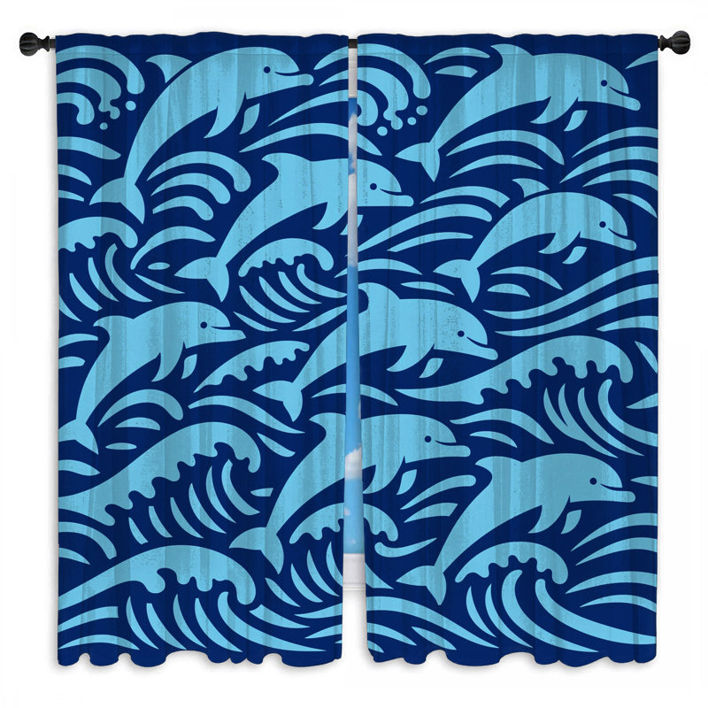 Blue Dolphins Waves, 80in x 82in - 2 panels, Room Darkening