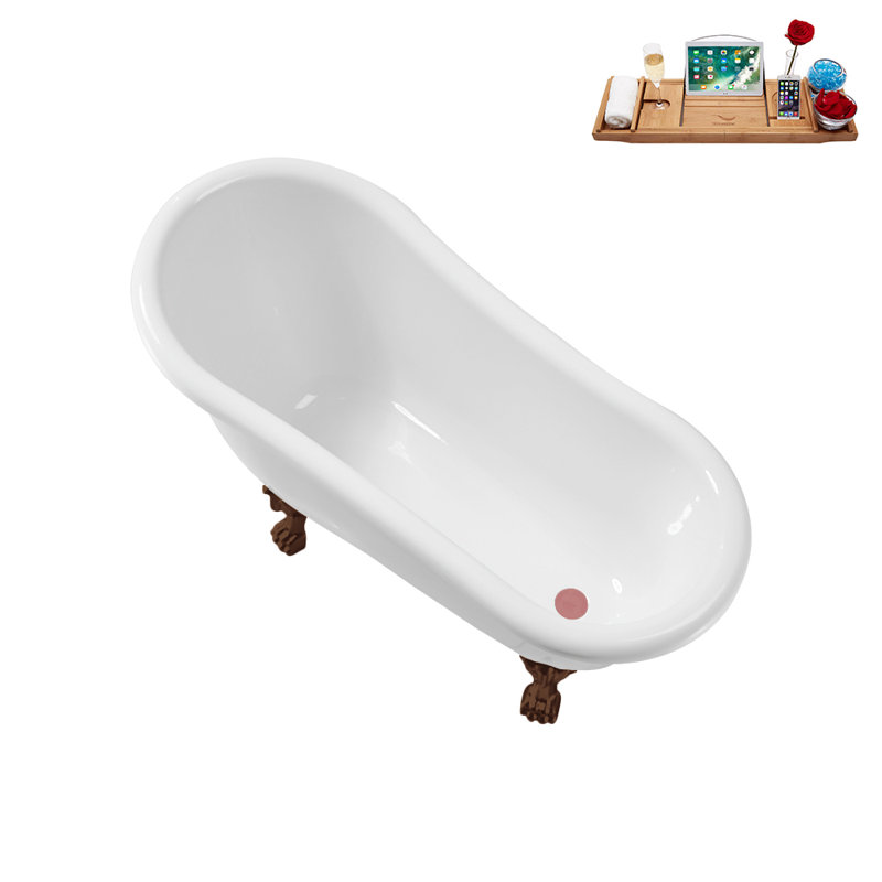 53.1'' x 25.6'' Freestanding Soaking Acrylic Bathtub, Matte Oil Rubbed Bronze, Matte Pink