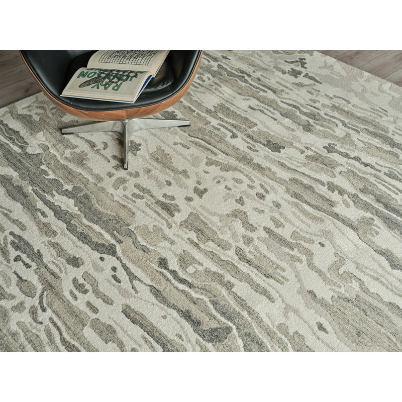 Cortero Hand Tufted Wool Abstract Area Rug, Gray/Ivory, Rectangle 8' x 10'
