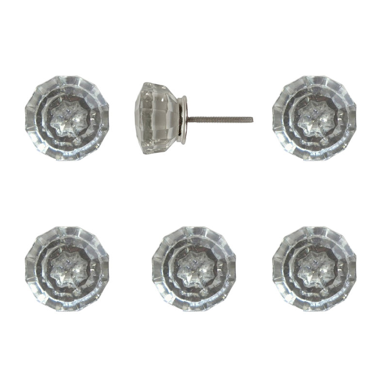 Ensemble de six boutons de tiroir en verre transparent à facettes