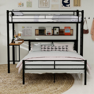 Lit à structure en métal, lit mezzanine avec bureau en dessous, lit superposé, équipé d'une échelle et de garde-corps pleine longueur, convient aux adolescents et aux adultes, sans bruit (matelas non inclus).