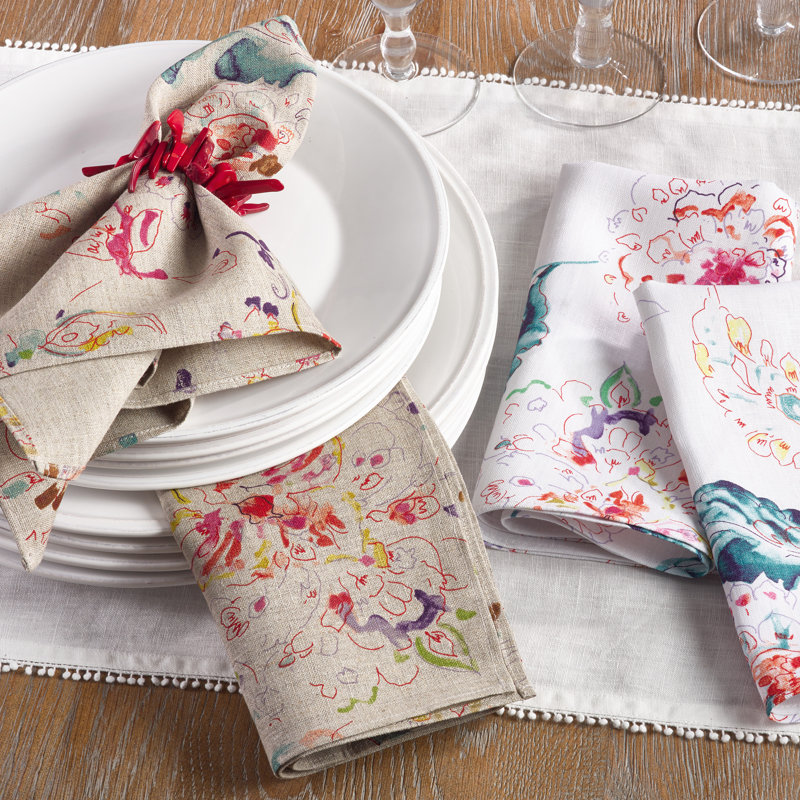 Emmanuel Linen Floral Square Napkin, White
