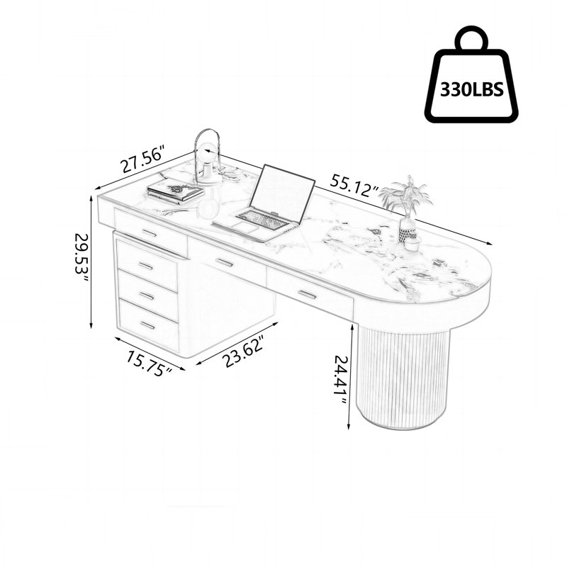 Writing Desk, 29.53" H x 55.12" W x 27.56" D