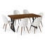 Ensemble de table de salle à manger 7 pièces avec chaises rembourrées, table rectangulaire aspect bois et base en métal 7 pièces-130702057-130702060