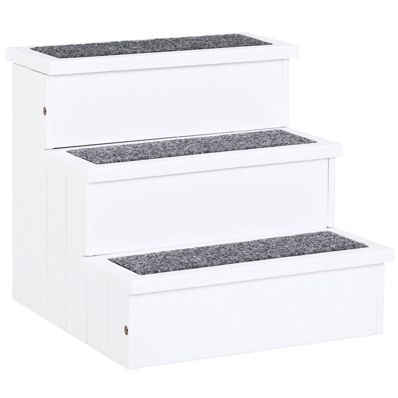 Rampe d'escalier pour animaux 3 marches, antidérapant en bois pour chats, petits chiens - blanc et chats