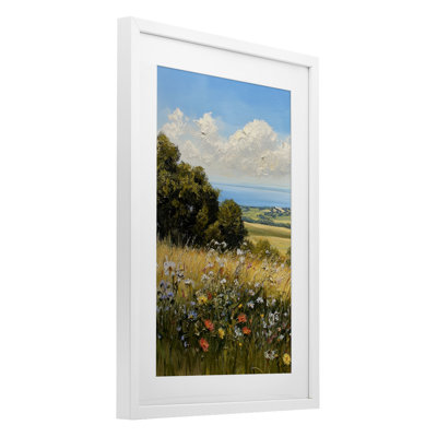 In the Distance Meadow Framed Print Under Glass, design by Petal Prints Design