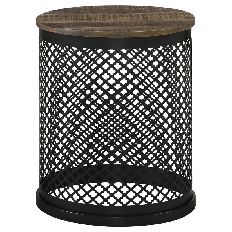 Natural and Black Drum Base Accent Table