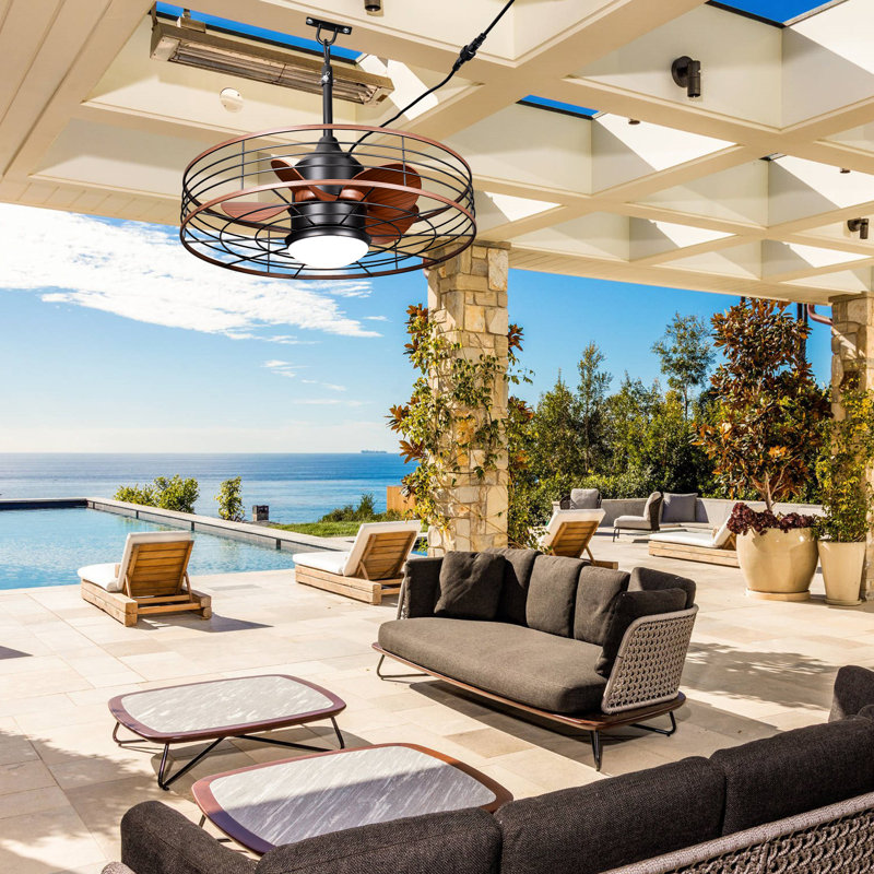 24" Outdoor Water-Proof Ceiling Fan w/ Dimmable LED Light Kit, Plug-In Quiet DC Motor 6 Speed Remote Control and APP Control