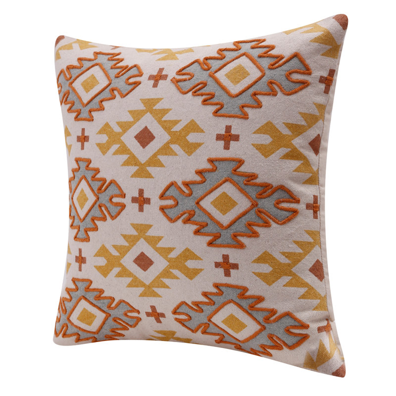 Geometric 100% Cotton Throw Square Pillow Cover, Polyester, Yellow/Rust