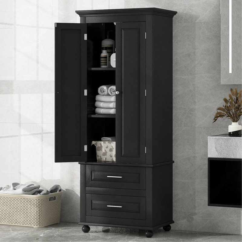 Grande armoire de rangement avec deux tiroirs pour la salle de bain / bureau, Noir