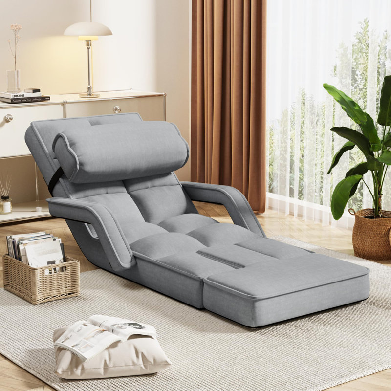 Floor Chair Adjustable Folding Lazy Accent Chairs Bed With Armrests, Grey