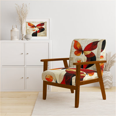Butterfly Upholstered Chair - Abstract Red Butterfly In The Spring Arm Chair