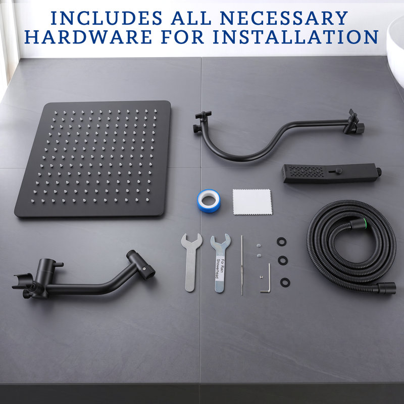 12" All Metal Rainfall Shower Head With Multi-function Handheld Sprayer Combo, Matte Black