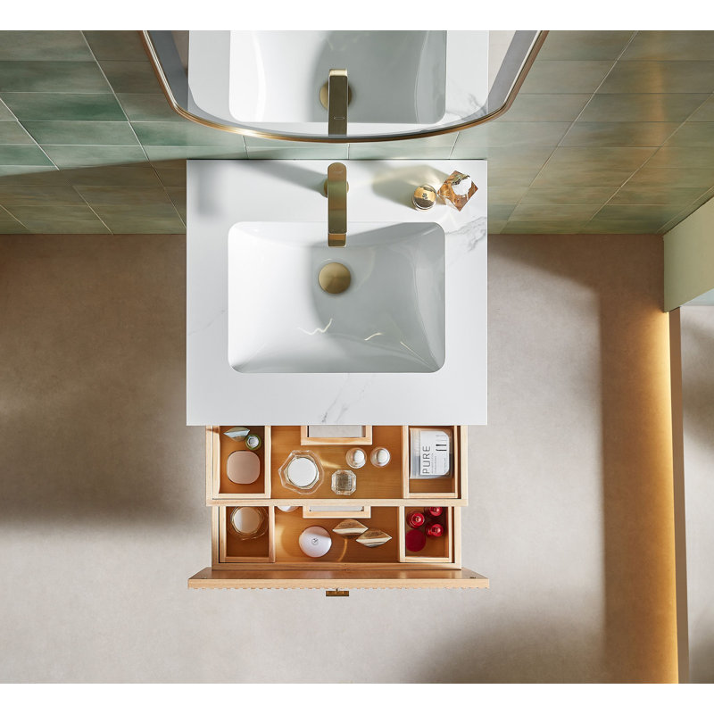Ula 24" Natural Oak With White Countertop, White, Natural Oak