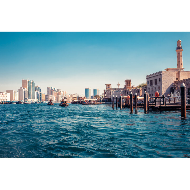 Dubai Creek With Traditional Boats And Piers by Oleg_P - Wrapped Canvas Print, 30cm H x 46cm W