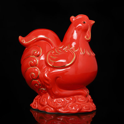 Statue gracieuse de poulet en céramique - décor traditionnel Feng Shui