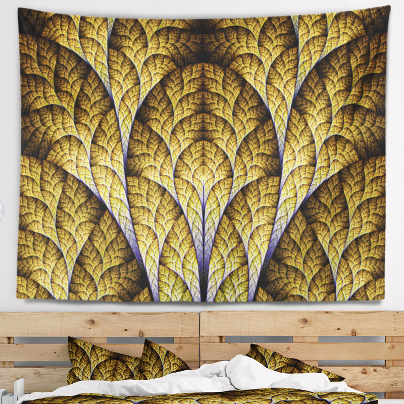 Tapisserie abstraite à motif fractal orange unique, H 32 po x l 39 po