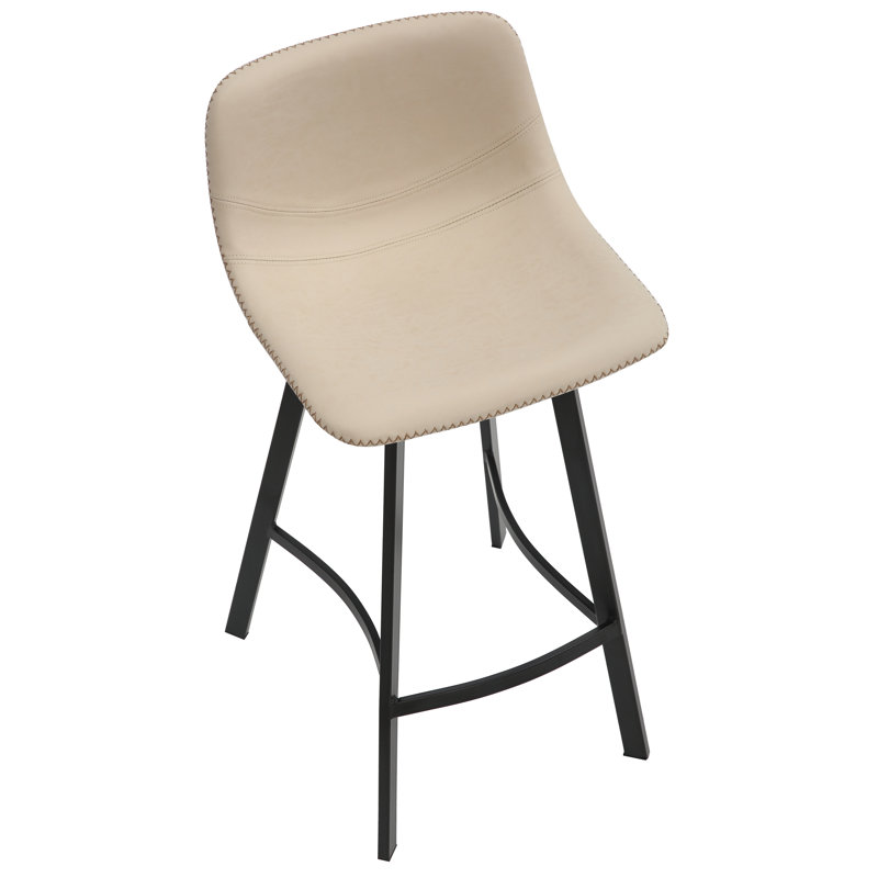 Banaz Upholstered and Faux Leather Bar Stool with Steel Frame, Cream