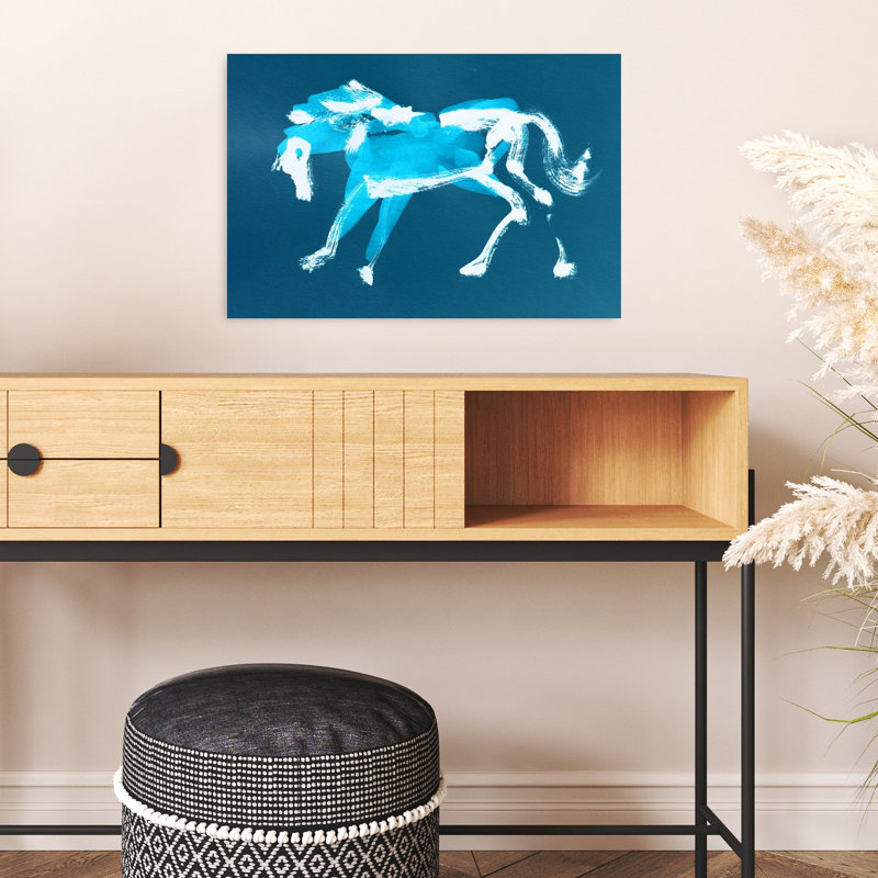 «Energetic Blue Horse», reproduction d'art élégant, 16" H x 24" W