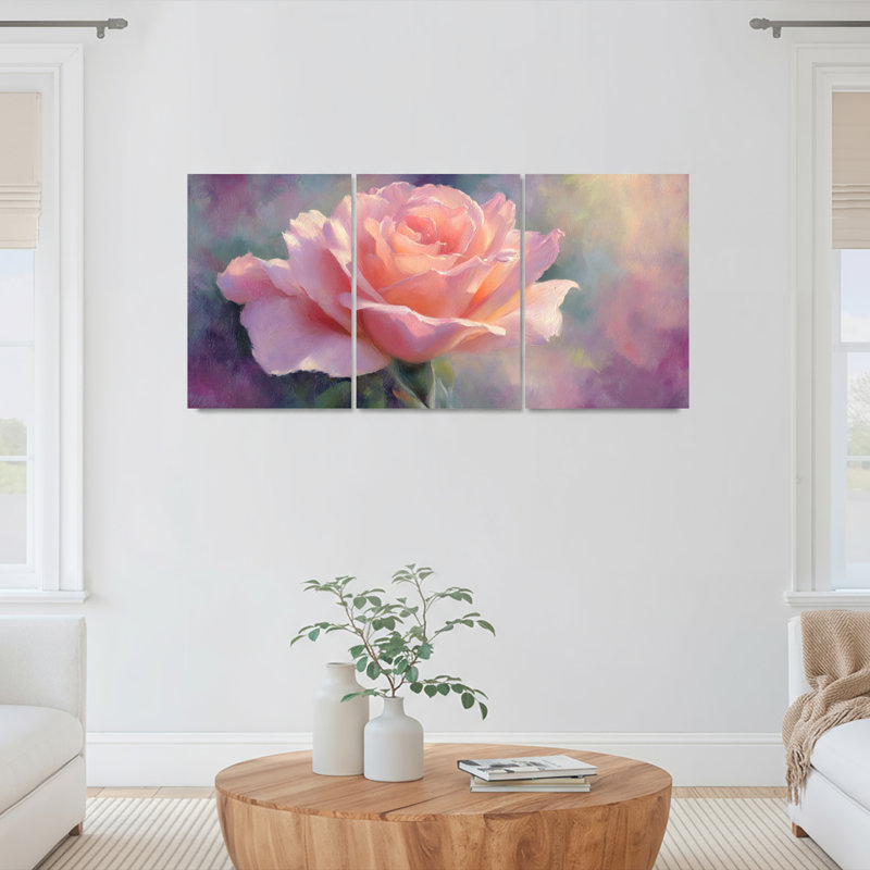 Ensemble de 3 tableaux muraux sur toile à motifs floraux de roses roses, pour la décoration du salon et de la chambre.
