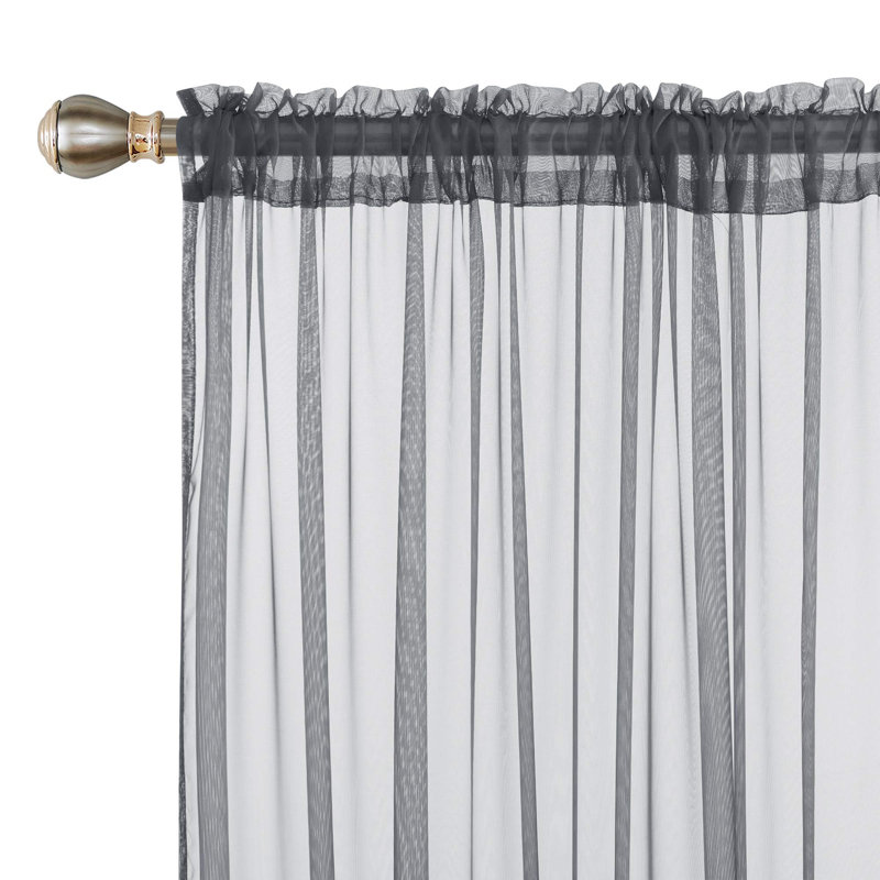 Rod Pocket Sheer Voile Curtain (Set Of 2), Gray, 60" W x 95" L