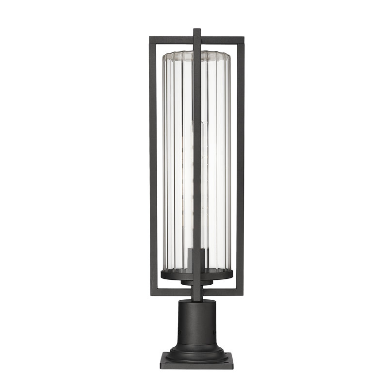 Aura 27.75" Black Aluminum Outdoor Pier Light with Ribbed Glass