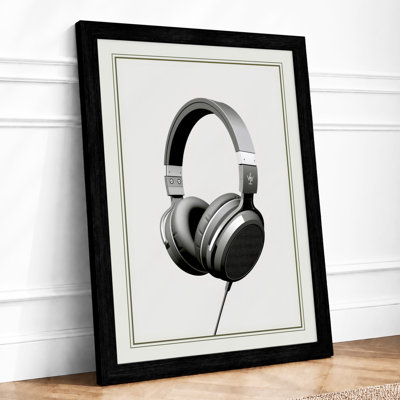 Silver Headphones Modern - Framed Print