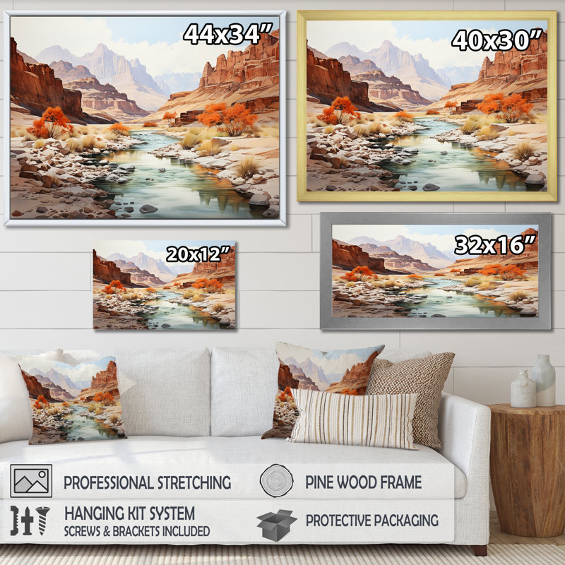 " Minimalism Canyon Country Side ", Gold Floater Framed, 34" H x 44" W x 1.5" D