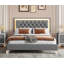 Ensemble de chambre à coucher 3 pièces, grand lit plateforme tapissier avec lumières DEL et deux tables de chevet - gris