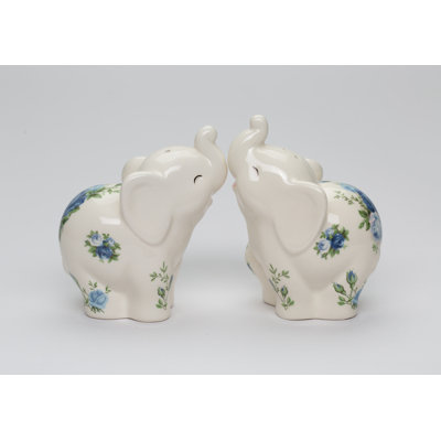 Elephants With Blue Roses Salt And Pepper