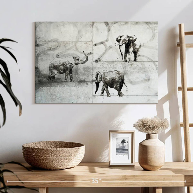 Brampt Three Elephants, 16" H x 24" W