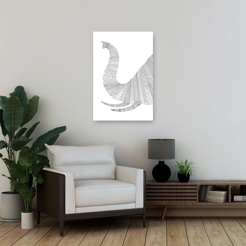 Zentangle Elephant Trunk Abstract Geometric Contemporary Elephant Animal Wall Art Print, 91.44cm H x 60.96cm W