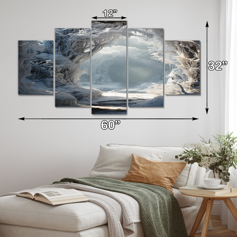 Winter Frosty Forest V - Paysages, art mural, salon - 5 panneaux