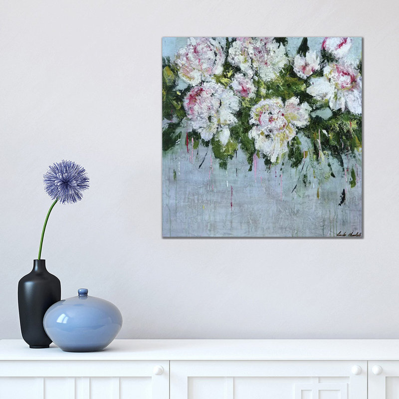 White Peonies by Linda Charles - Painting on Canvas, Wrapped Canvas, 45.72cm H x 45.72cm W x 3.81cm D